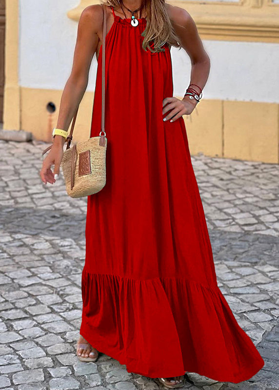 Red Ruffled Cotton Maxi Dress Sleeveless