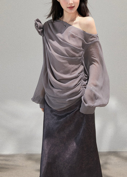 Handmade Grey Cold Shoulder Chiffon Top Fall