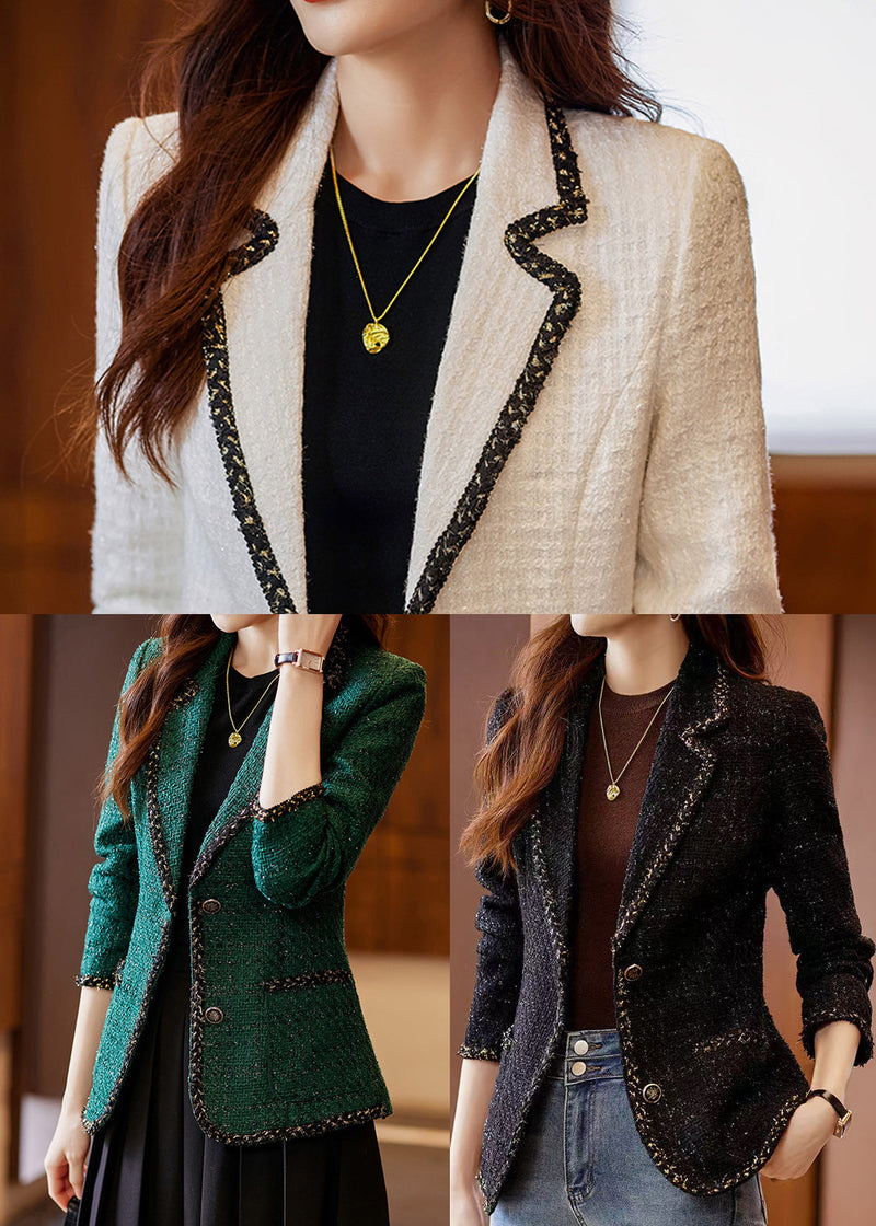 Peacock Green Patchwork Woolen Coat Spring