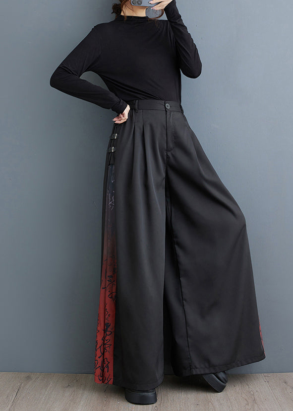 Black Oversized Patchwork Cotton Wide Leg Pants Fall