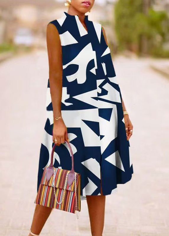 Green Stand Collar Summer Print Maxi Dresses Summer