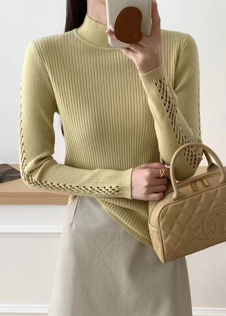 Yellow Hollow Out Knit Sweater Fall