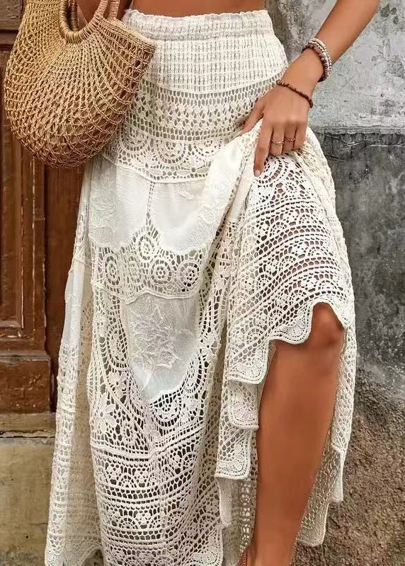 Apricot Hollow Out Lace a Line Skirts Summer