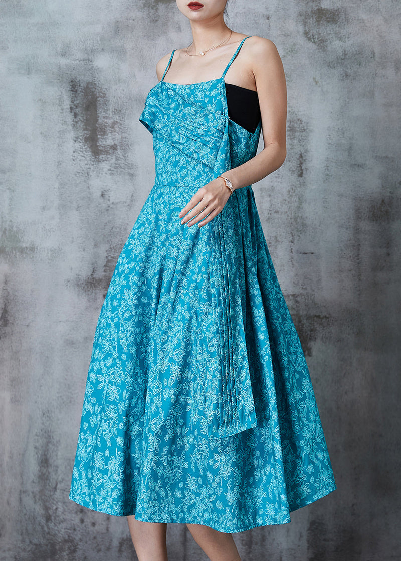Blue Asymmetrical Print Cotton Cami Dresses Summer