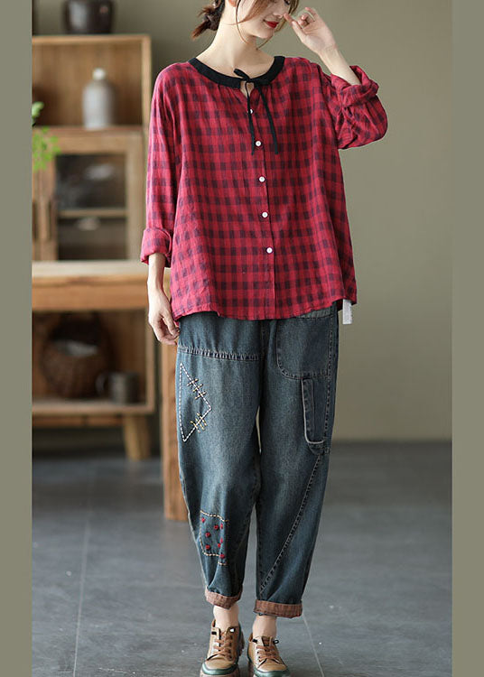 Diy Chocolate Plaid Button Tie Fall Shirt Long Sleeve
