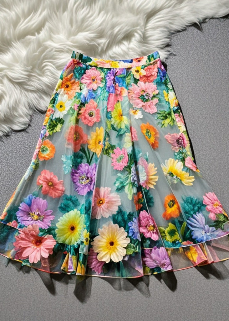 Multicolor Print Tulle Skirt Summer