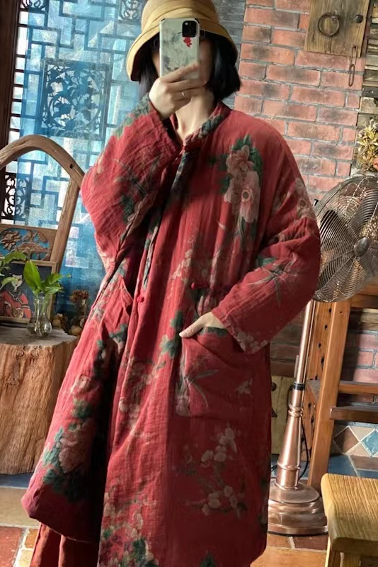 -retro Large Flower Double Layer Cotton Loose Cotton Jacket