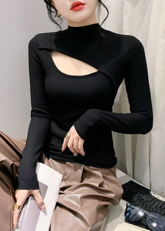 Slim Fit Red Hollow Out Patchwork Thin Warm Fleece Top Spring