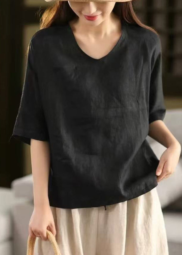 Light Blue V Neck Linen T Shirt Half Sleeve