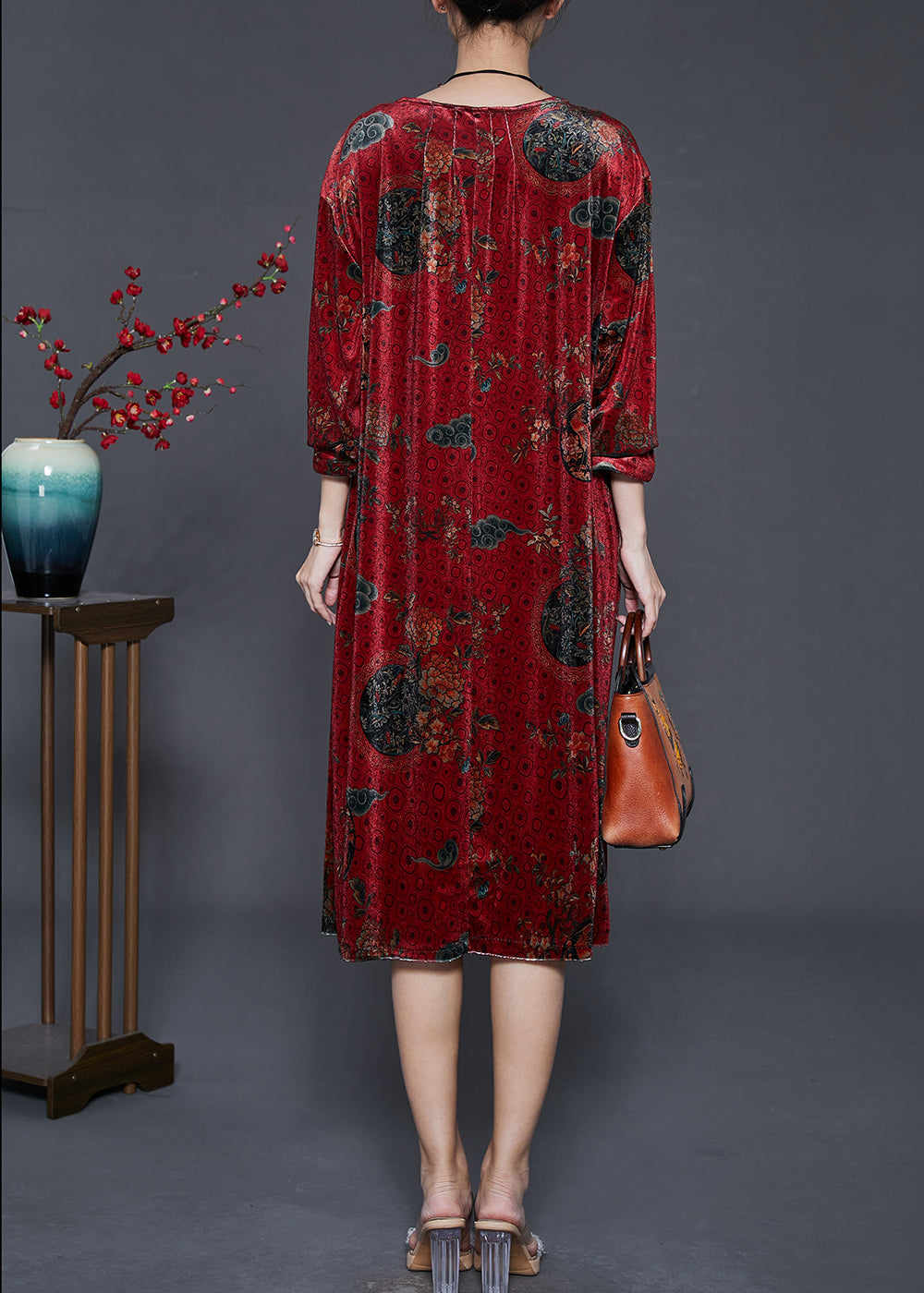 Mulberry Oversized Print Silk Velvet Dress Fall
