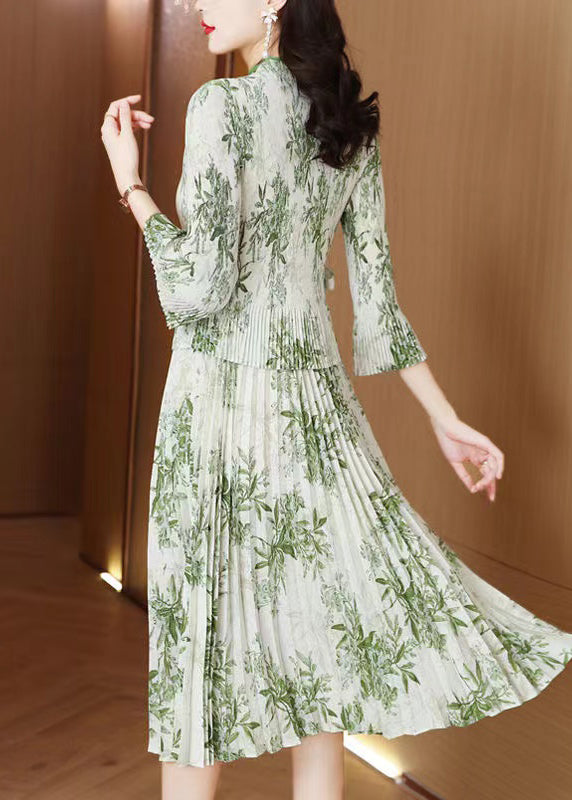 Green Print Chiffon Vacation Dresses Summer