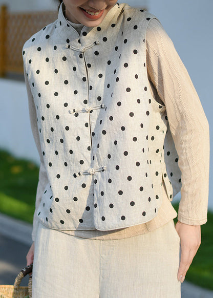 Chinese Style Stand Collar Oriental Button Linen Vest Sleeveless