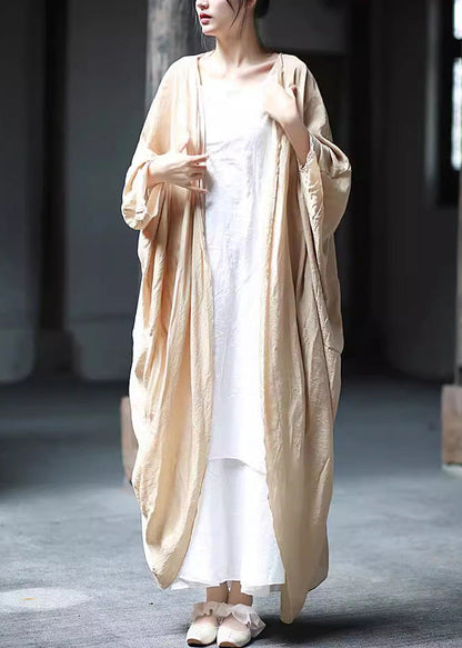 Khaki Cotton Long Cardigan Batwing Sleeve