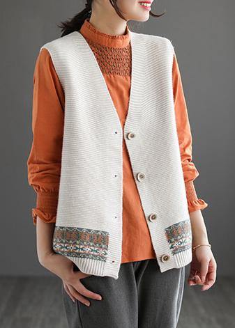 Chunky Khaki Knit Cardigans Spring V Neck Sleeveless Knitted Coat