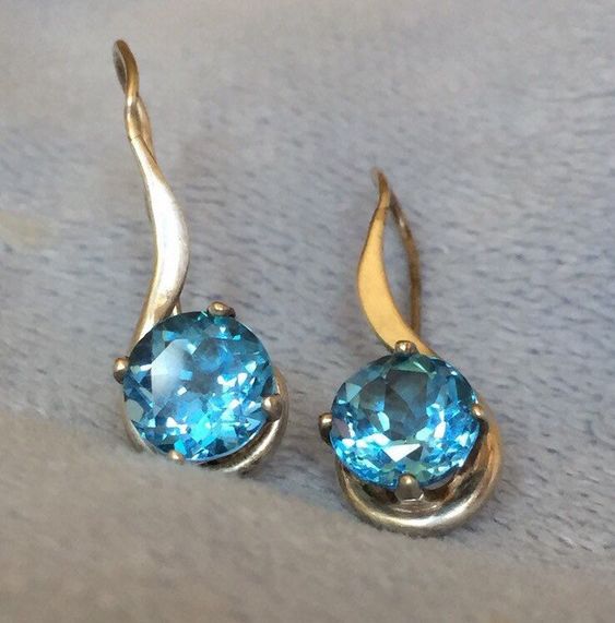 Blue Rounded Gold Earrings
