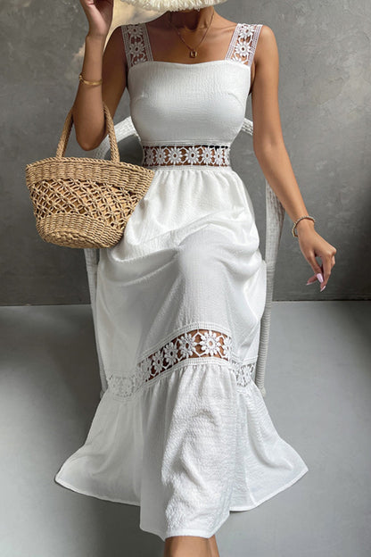 Jacquard Hollow Out Tiered Midi Dress