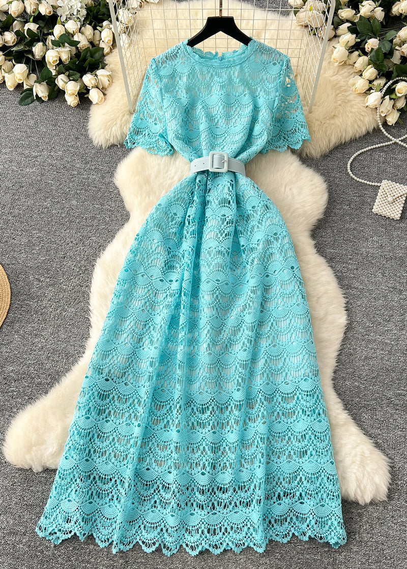 Pink Tie Waist Lace Party Dress Summer