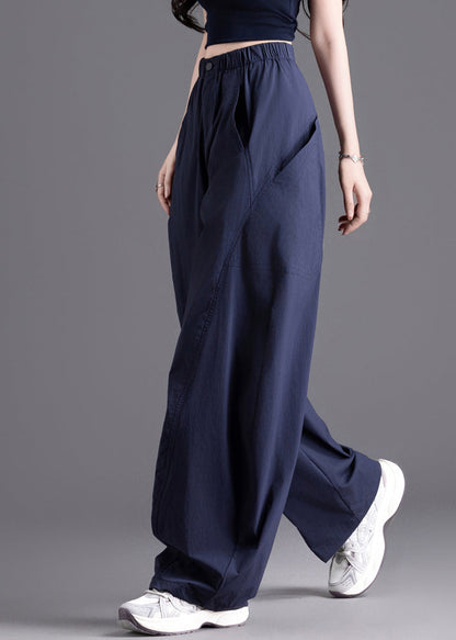 Navy Oversized Patchwork Pockets Harem Pants Spring