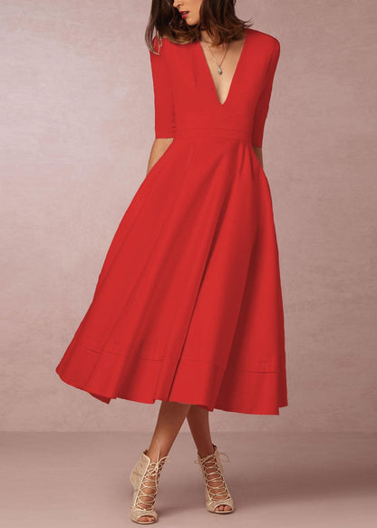 White V Neck Wrinkled Exra Large Hem Dresses Summer