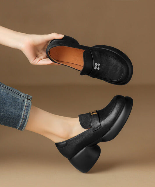 Black Chunky Sheepskin Splicing Loafer Shoes