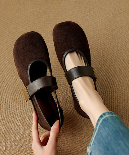 Brown Buckle Strap Splicing Suede Wedge Shoes