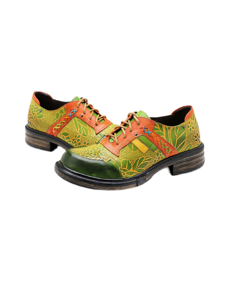 Style Retro Colorblock Embossed Lace Up Single Shoe