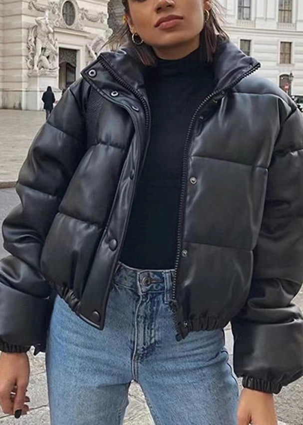 Black Zip Up Fine Cotton Filled Short Witner Coats