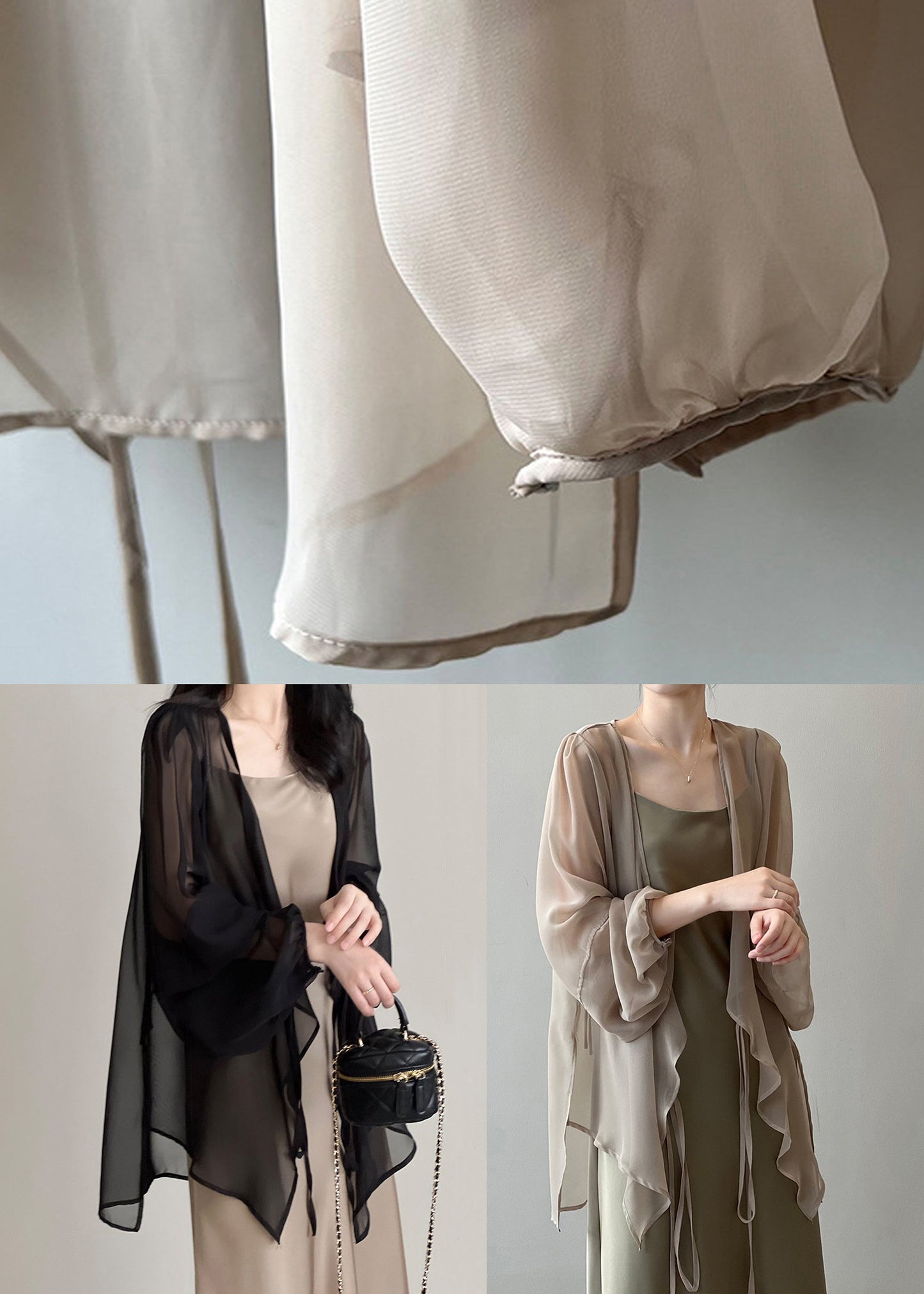 Black Lace Up Thin Chiffon Cardigan Spring
