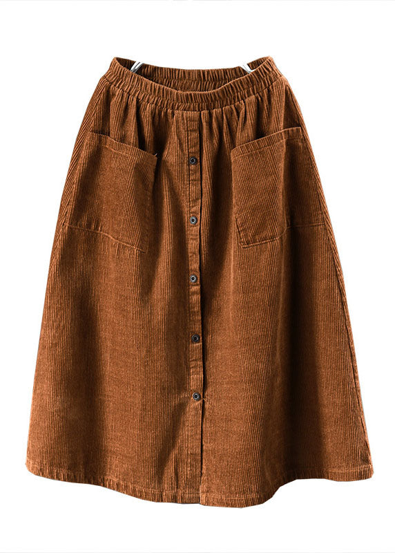 Stylish Khaki High Waist Big Pockets Corduroy a Line Skirt Winter