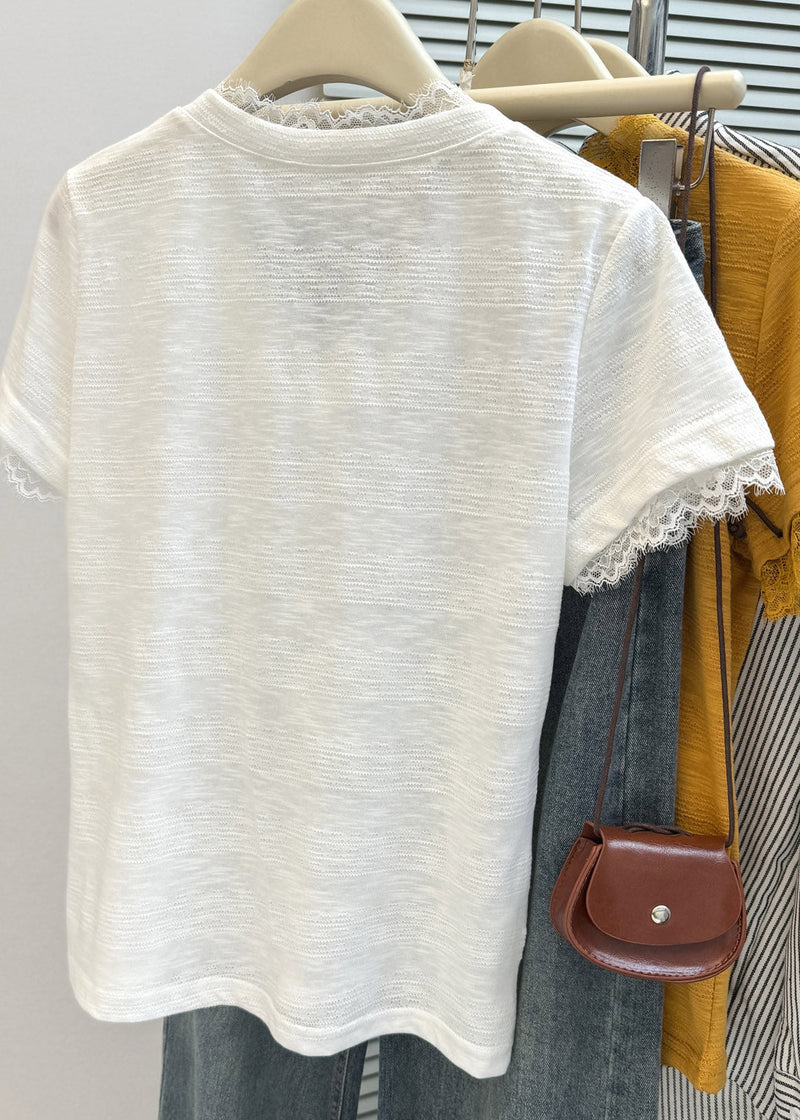 White V Neck Top Short Sleeve