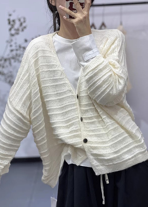 Light Apricot Button Cotton Knit Coats Long Sleeve