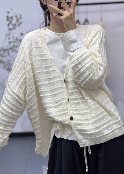 Light Apricot Button Cotton Knit Coats Long Sleeve