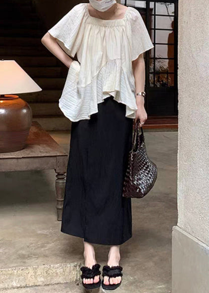 Loose Beige Asymmetrical Tops and Skirts Chiffon Sets 2 Pieces Summer