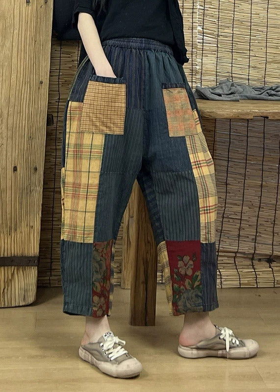 Print Patchwork Plaid Old Beam Pants Summer