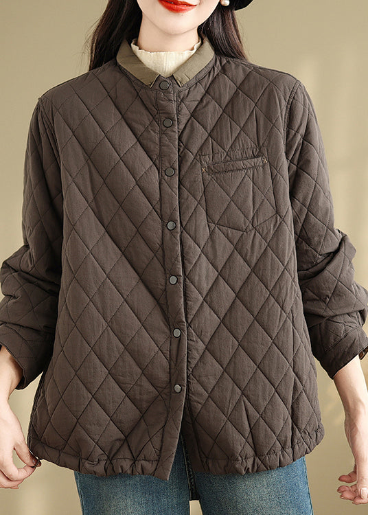 Coffee Stand Collar Pockets Fine Cotton Filled Jackets Spring