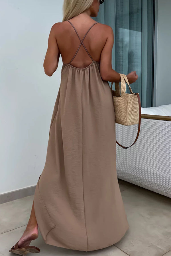 Color Resort Style Spaghetti Strap Backless Maxi Dress