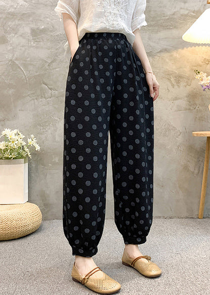 Black Print High Waist Cotton Summer Crop Pants