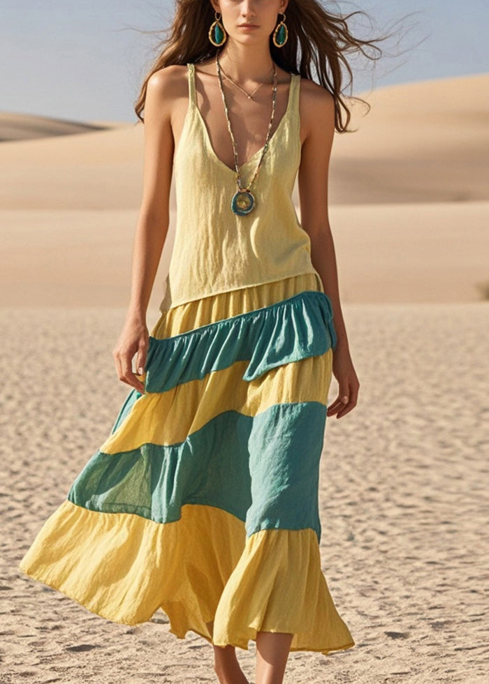 Yellow Patchwork Cotton Sundress Summer