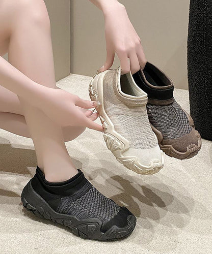 Splicing Breathable Platform Beige Sport Shoes