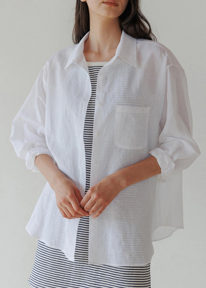 Loose Blue Peter Pan Collar Pockets Button Cotton Shirt Spring