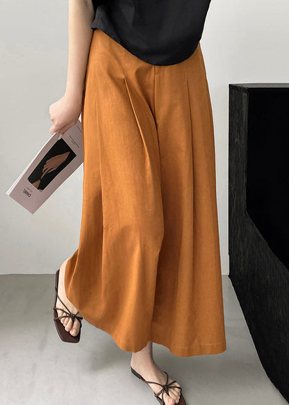 New Orange Pockets Cotton Wide Leg Pants Summer