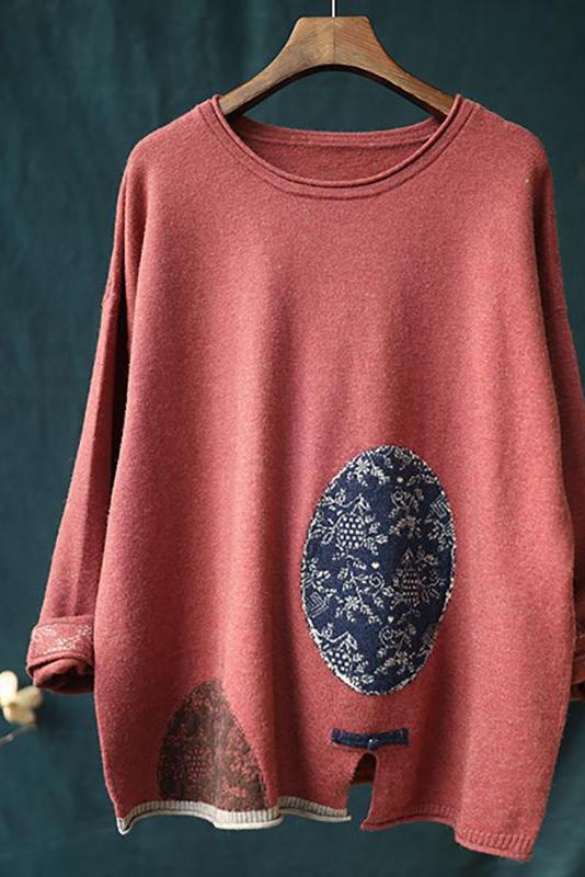 Lotstrends Retro Pattern Printed Loose Knitted Sweater