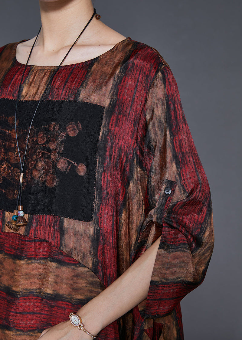 Red Oversized Print Cotton Ankle Dress Spring
