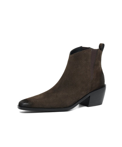 Brown Chunky Suede Classy Splicing Ankle Boots