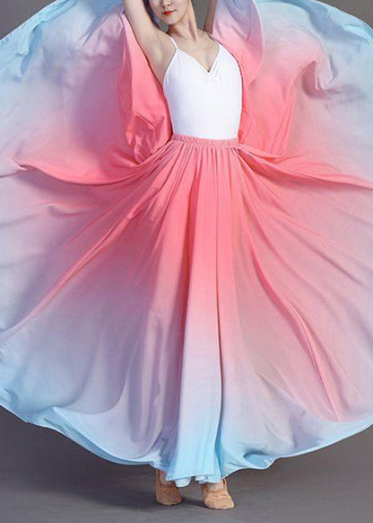 Gradient Color Green Chiffon Maxi Skirts