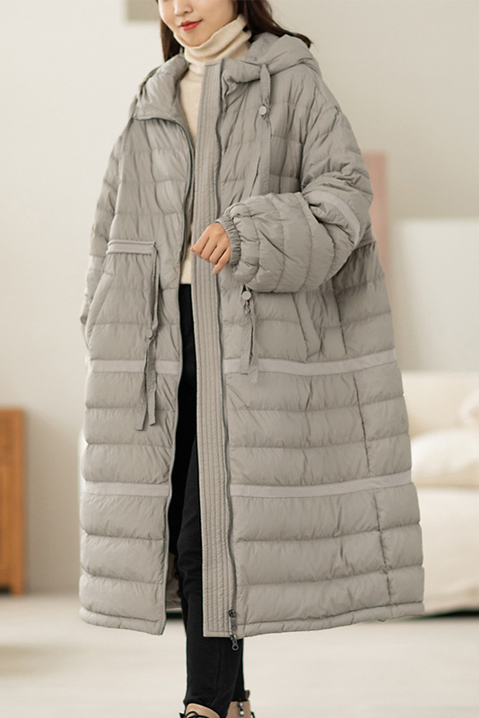 - Winter Hooded Long Down Jacket With White Duck Down