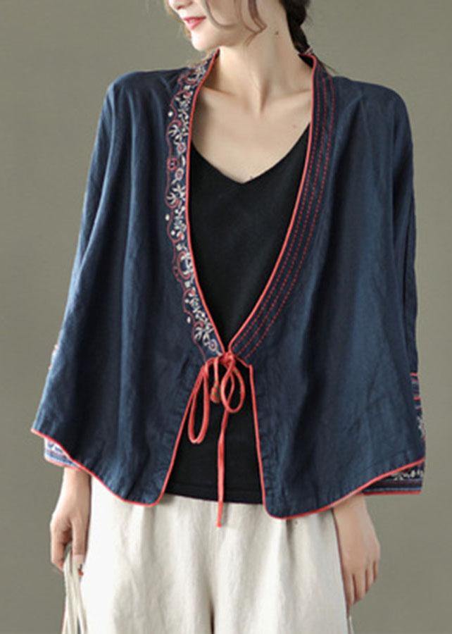 Pattern Embroidered Long Sleeve Linen Shirt