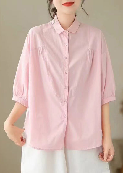 Simple White Oversized Cotton Blouse Tops Bracelet Sleeve