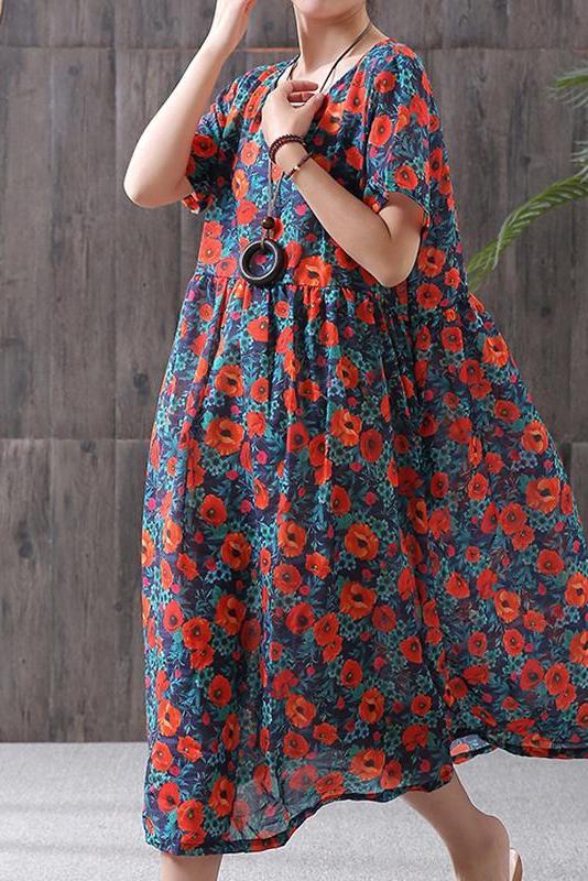 Limited Stock- Print Cotton Linen Loose A-line Dress