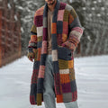 Men's Vintage Geometric Block Knit Warm Sweater Long Cardigan artswardrobe